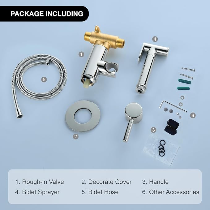 SHAMANDA Warm Water Bidet Sprayer for Toilet with Hot and Cold Brass Rough-in Valve, Stainless Steel Round Handheld Bidet Attachment Set for Feminine, Pets and Baby Diaper Wash, Polished Chrome BDS09