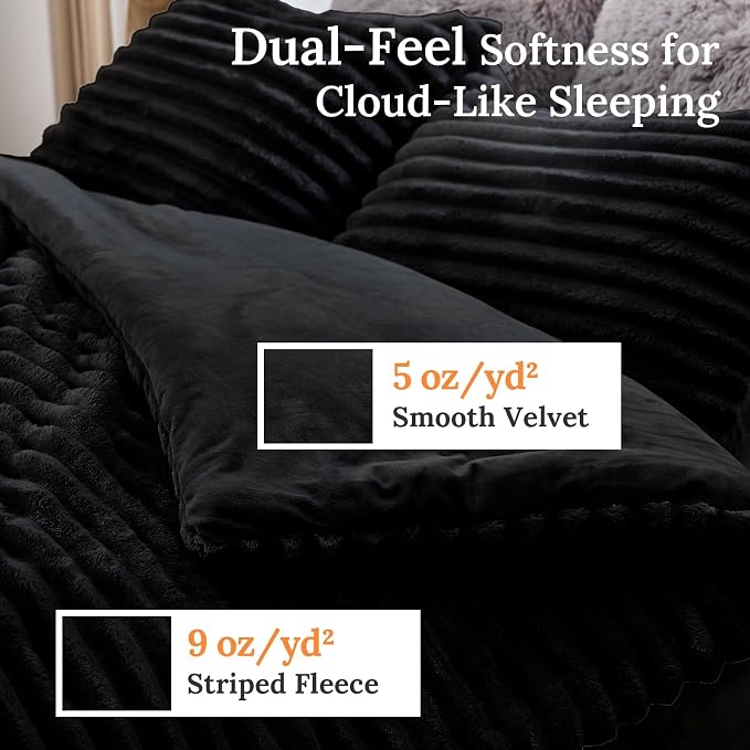 Sasttie Twin/Twin-XL Comforter Set 2 Pieces - Super Soft Fleece Comforters Twin/Twin-XL Size, 1 Luxury Warm Fuzzy Marshmallow Comforter with 1 Pillow Case, Faux Fur Bedding Set, Black