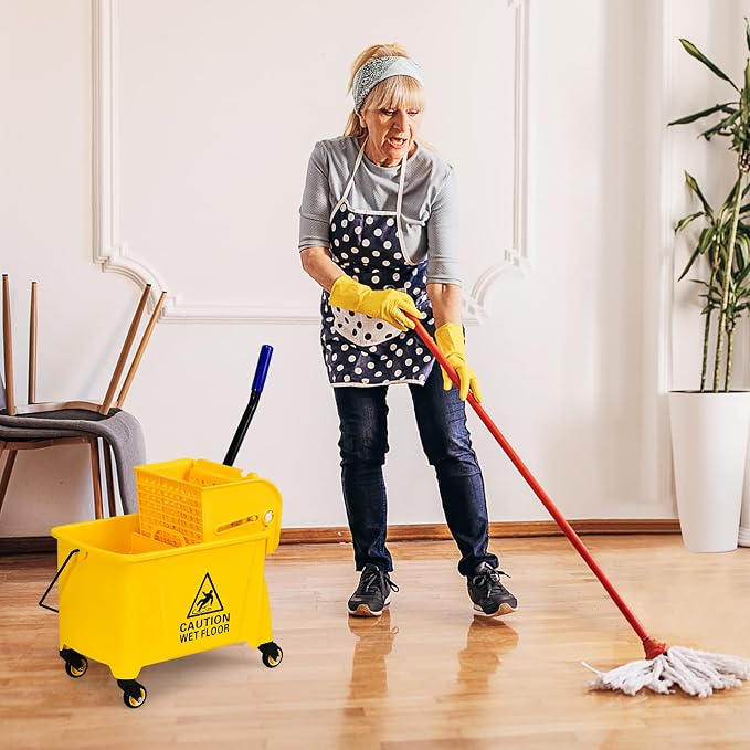 ARLIME Commercial Mop Bucket with Wringer, 21 Quart Capacity Portable Wringer Trolley, Side Press Floor Cleaning Wavebrake w/Handle, Small Mop Bucket on Wheels for Home, Industrial, Yellow | Portable Wringer Trolley, Side Press Floor Cleaning Wavebrake...