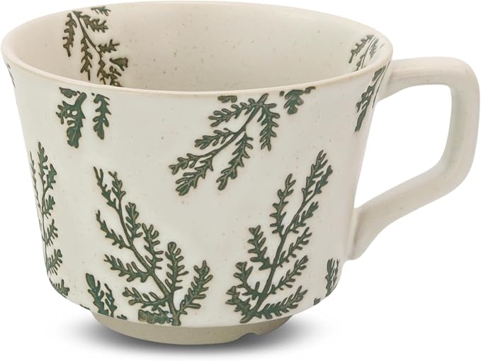 11 oz Ceramic Coffee Mug, Stoneware Teacup with Handle | Small Novelty Unique Cup for Tea Mocha Latte Cappuccino, Microwave Dishwasher Safe (Leaf)