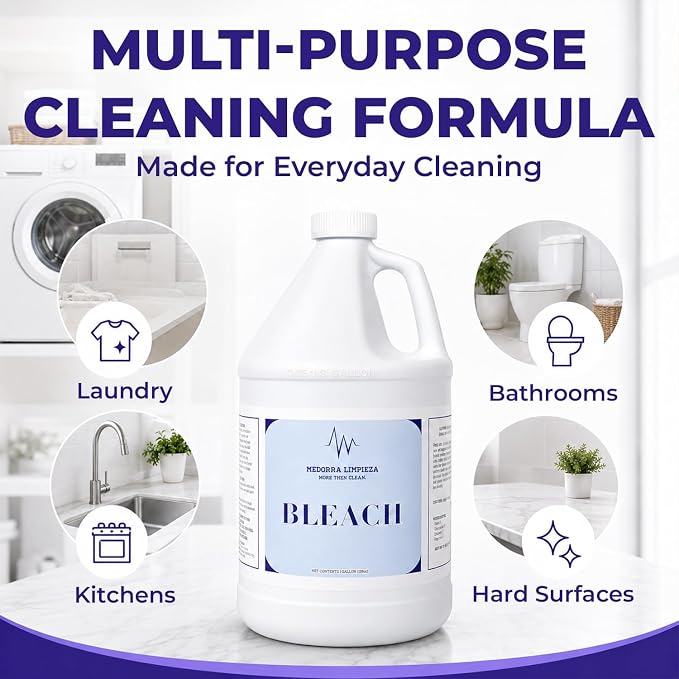 Liquid Bleach, 1 Gallon, 6-Pack, Original Unscented Chlorine Bleach, 128 fl oz Each, Multi-Purpose Cleaner for Laundry, Whites, Stain Removal, Bathroom, Kitchen & Hard Surfaces