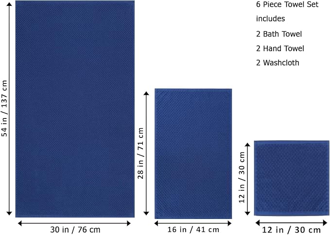 COTTON CRAFT Euro Spa Waffle Weave 6 Piece Towel Set - 100% Cotton - Blue | 2 Oversized Luxurious Large Bath Towels, 2 Hand Towels, 2 Washcloths - Soft Plush Super Absorbent Low Lint Quick Dry