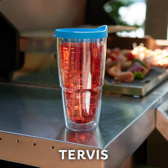 Tervis Clear & Colorful Tabletop Made in USA Double Walled Insulated Tumbler Travel Cup Keeps Drinks Cold & Hot, 24oz, Quartz | Made in USA, Double-wall Insulated, Shatterproof, BPA-Free, Dishwasher Safe, Fits Most Cupholders, Gifts under $25