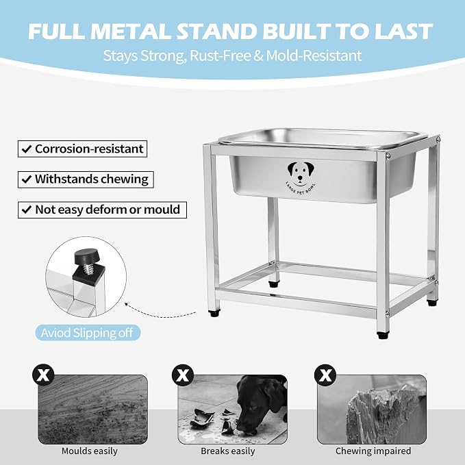 0.85 Gallon Elevated Large Dog Water Bowl, 10.23" Raised Stainless Steel Bowl for Medium Large Breed, Elevated Dog Water Bowl with Full Metal Stand, Easy to Clean and Assemble for Indoor Outdoor