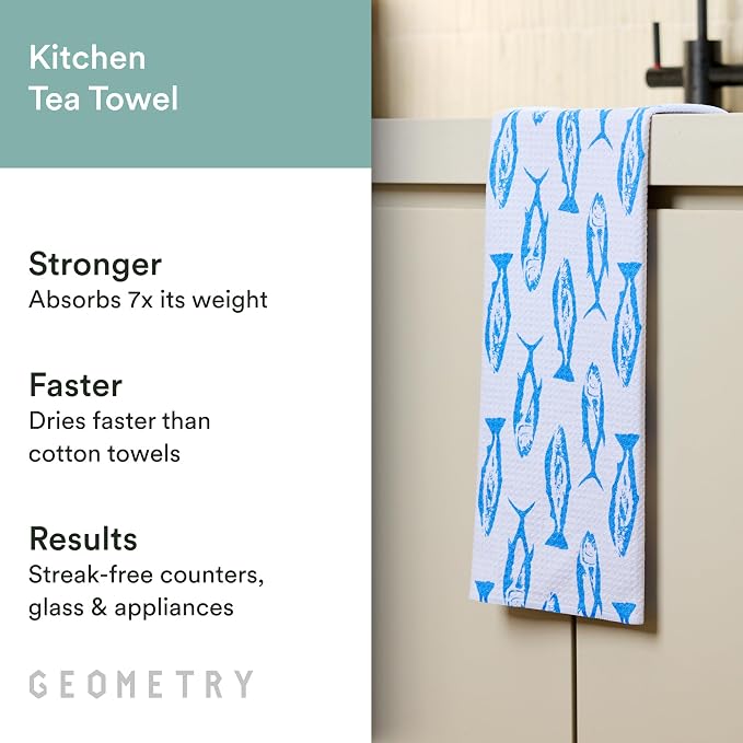 GEOMETRY Tea Towels – Spring & Summer Collection – Quick-Dry, Ultra-Absorbent, Reusable Microfiber Kitchen Towels for Drying & Cleaning - Coastal Catch - 1 Pack