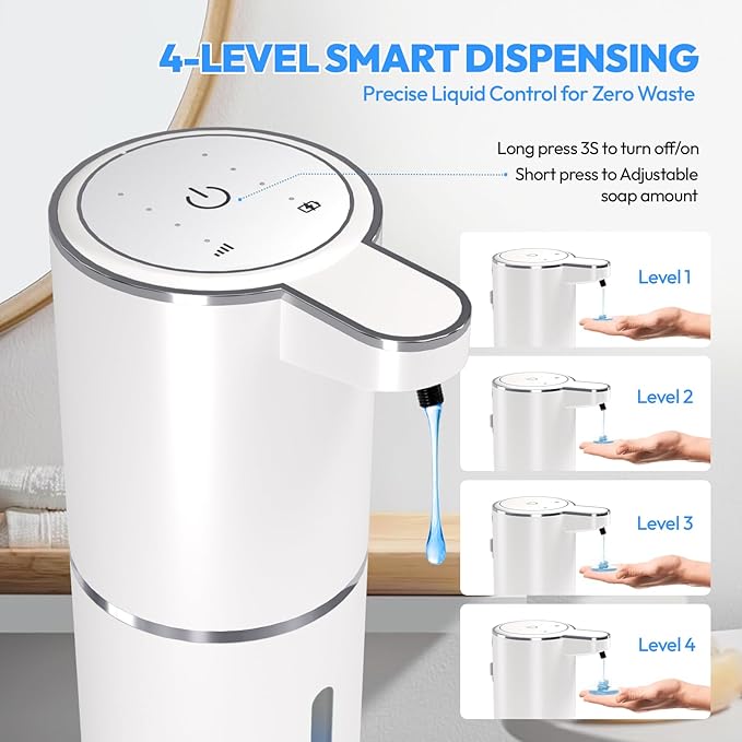 2 Pack Automatic Soap Dispenser Touchless,Liquid Hand Soap Dispenser 12.8oz Electric Wall Mounted Smart for Bathroom and Kitchen Dish Soap，Easy for Toddlers(White)