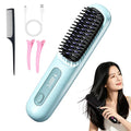 Hair Brush for Short Hair, Straightener Brushs for Travel (Blue) | LCD Temperature Display, Fast Heating Cordless Mini Hair Brushs