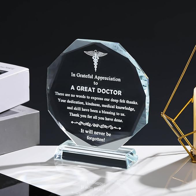 Movdyka Doctor Gifts for Men Women Glass Keepsakes, Laser Engraved Doctor Appreciate Gifts, Best Doctor Gifts for Him Her on Retirement, Christmas, Doctors Day, Thanksgiving- 4.7in.