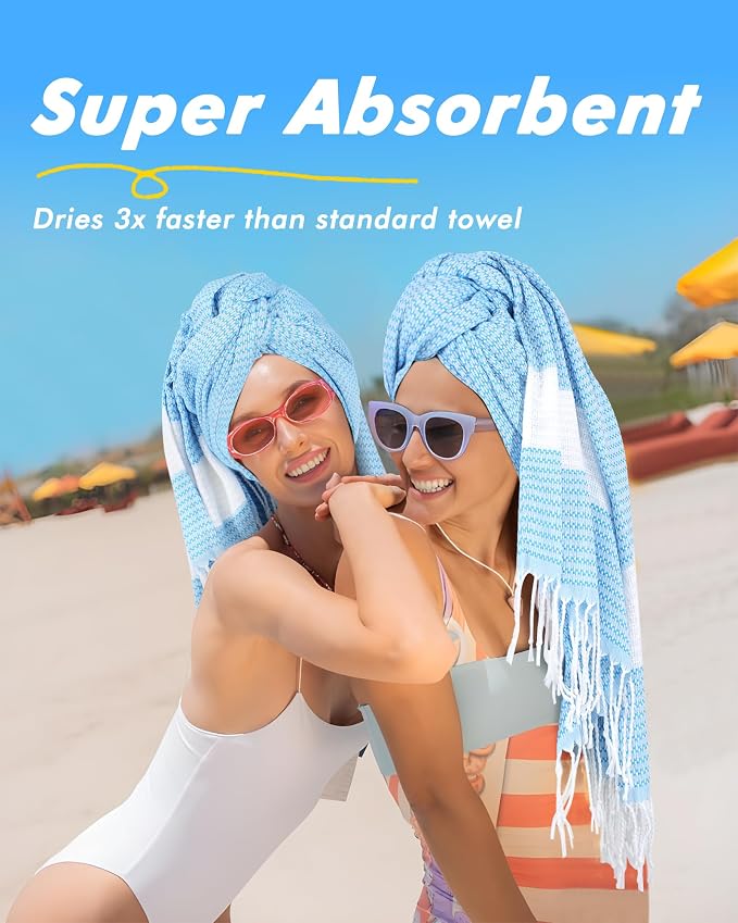 Genovega 6 Packs Oversized Turkish Beach Towel 74"x38" Thin Quick Dry Sand Free Pool Swim Towels Large XL Adult Clearance Blanket Travel Vacation Accessories Essentials Mulite Deep Blue Dot