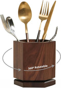 Solid Black Walnut Wood Utensil Holder,Rotating Pen Holder for Desk