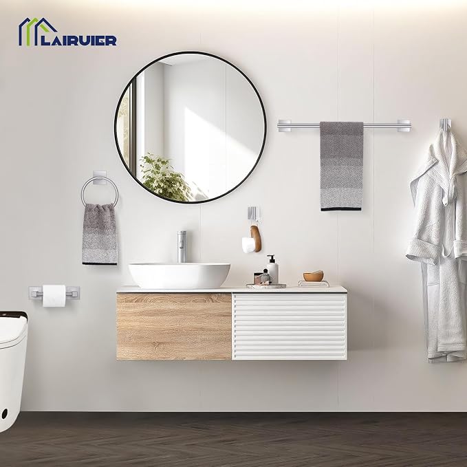 Lairuier 5 Pieces Bathroom Hardware Set, Brushed Nickel Towel Bar Set Includes 23.6” Towel Bar, Towel Ring Holder, Toilet Paper Holder and Two Towel Hooks, Bathroom Accessories Set SUS304 Wall Mounted