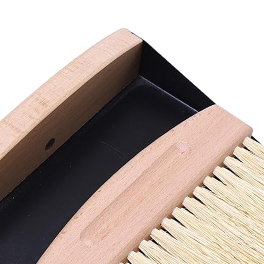 Dustpan Brush Set, Broom Dustpan Combo Wooden Handle, Black PET bristles(Black Sisal Bristles)