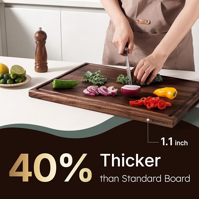 24'' Luxury American Black Walnut Wood Cutting Boards for Kitchen Large | Extra Large, Reversible, Wooden Cutting Board, Solid Hardwood, Charcuterie Board, Butcher Block, Gourmet Kitchen Gift