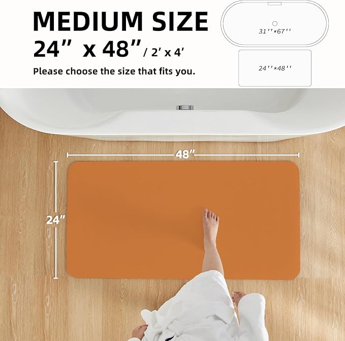 TYUU Bathroom Mat Quick Dry, Bathroom Rugs Non Slip Washable Thin Absorbent Bath Mat Fits Under Door Bathroom Floor Mat Perfect for Bath, Shower, or Sink 24"x48" Orange