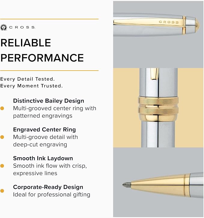 Cross Bailey Medalist Ballpoint Pen - Refillable Pen for Long-Lasting Use - Smooth Writing - Comfortable Grip - Stylish Distinctive Look - Black Ink - Corporate Gifts