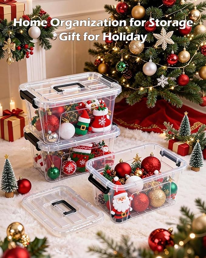 NUMIFUN Plastic Storage Bins With Lids 6 Pack Storage Organizer Bins, 7 Quart Stackable Storage Bins with Lids and Black Handle Buckle Easy for Home Office Organization, White