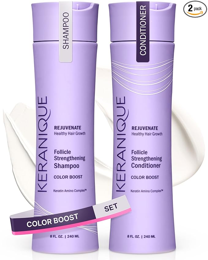 Keranique Rejuvenate Color Boost Shampoo & Conditioner for Color-Treated Hair, Thinning Hair – Sulfate & Paraben Free with UV Protection – Helps Reduce Color Fade & Wash-Out – Keratin Amino Complex™