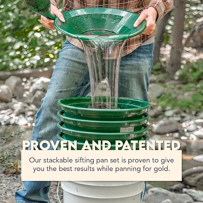 SE 13.25 Inch Wide Stackable Classifier Gold Prospecting Pan - 1/100 Inch Stainless Steel Mesh Sifting Pan, Green