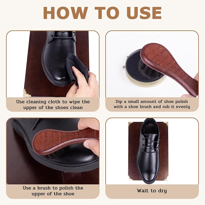 10 Pcs Deluxe Shoe Shine Box Set & Shoe Care Polish Kit with Foot Rest, Wooden Care Tools Storage Box Perfect for Multi- Leather Shoes