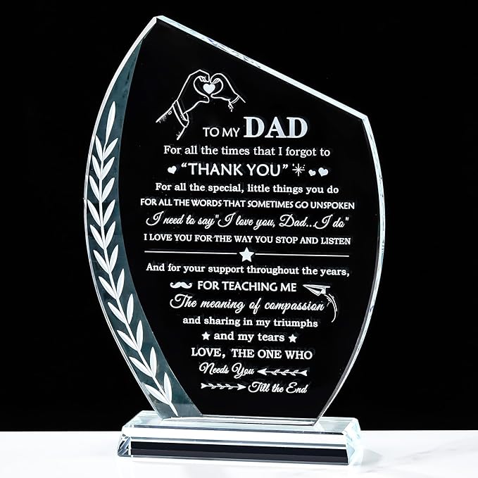 QIANWEI Fathers Day Dad Gifts from Daughter Son Wife Glass Plaque Dad Birthday Unique Gifts for Him, Present for Christmas Thanksgiving Valentines Day
