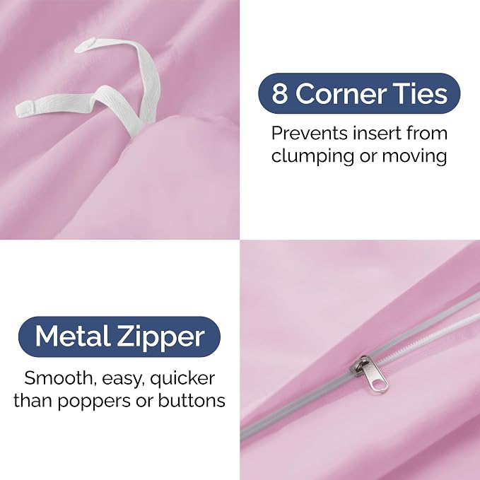 Duvet Cover Queen Size Set - Extra Soft Queen Duvet Cover 90" x 90" with 2 Pillow Shams for Women, Men, Kids & Teens - Hotel Luxury w/ Zipper Closures & Ties - Comfy, Cozy & Breathable (Light Pink)