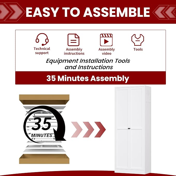 AQY Metal Pantry Cabinet, 72" White Kitchen Storage Cabinet with Doors | 5 Adjustable Shelves Ventilated Metal Cabinet Hanging Hooks Freestanding Kitchen Storage
