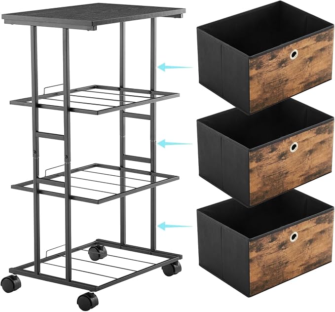 MAX Houser Dresser Storage with 3 Drawers, Fabric Tower Nightstand, Chest of Drawers,Vertical Storage Unit Organizer for Closets,Bedroom,Dorm, Wood Top, Rustic Brown Wood Grain Print