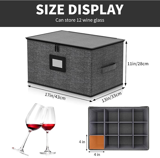 Aokeyee 8-Piece China Storage Containers Set, Hard Shell Moving Boxes for Dishes, Plates, Mugs, Wine Glass & Flatware – Dinnerware Organizer with Soft Felt Dividers, Sturdy Handles & Zippers, Grey