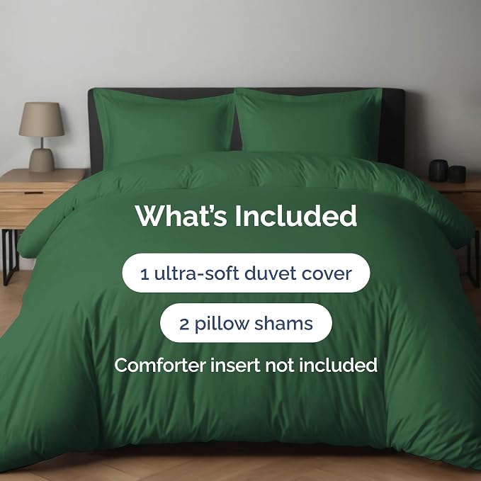 Duvet Cover Full Size Set - Extra Soft Full Duvet Cover 80" x 90" with 2 Pillow Shams for Women, Men, Kids & Teens - Hotel Luxury w/ Zipper Closures & Ties - Comfy, Cozy & Breathable (Emerald Green)