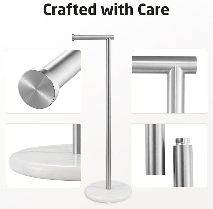 KES Extra High Toilet Paper Holder Free Standing 26", Toilet Paper Holder Stand with Natural Marble Base, Floor Freestanding Toilet Paper Holders 18/8 Stainless Steel Brushed Finished, BPH284S66-2