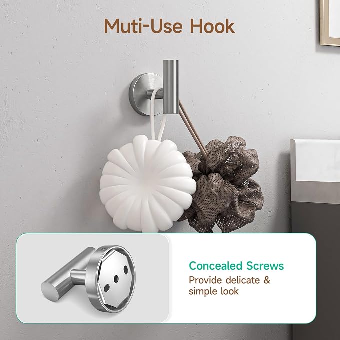 USHOWER Brushed Nickel Bathroom Hardware Set, Modern 18-Inch Towel Bar Set Wall Mounted, Durable SUS304 Stainless Steel Bathroom Accessories Set, 8-Piece