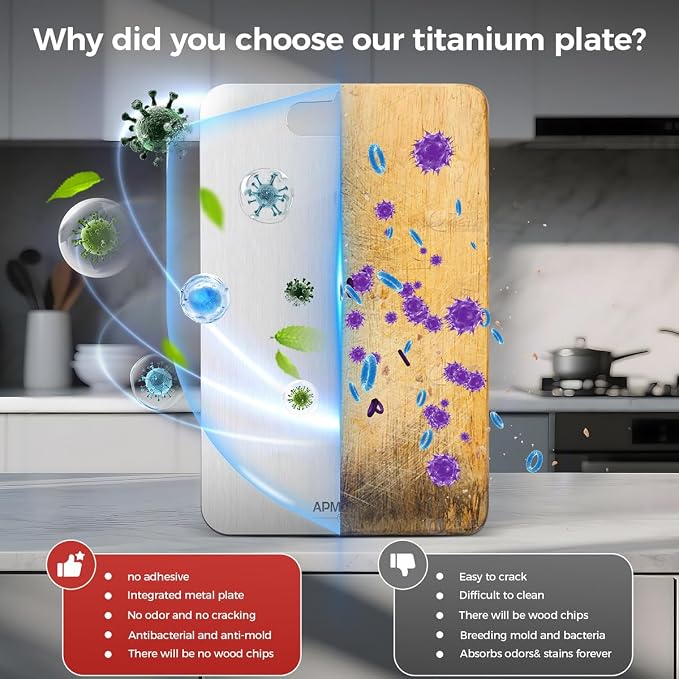 Titanium Cutting Board Set of 3,100% Pure Titanium Cutting Boards for Kitchen, Double Sided Non Toxic Cutting Board, Ideal Charcuterie & Chopping for Meat, Hygiene Durable Dishwashr（XL+L+M)