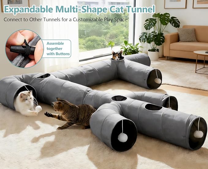 Ownpets Cat Tunnel Large 12 inch Diameter Sturdy Oxford Fabric Cat Tunnel Toy, Cactus Shape Collapsible Cat Tunnels for Indoor Cats,Interactive Peek Hole Pet Tunnel Tube with Cat Wand Toy