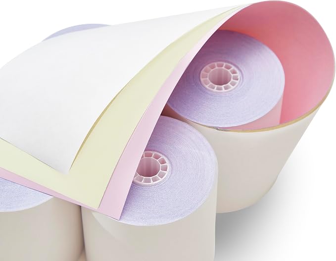 3 X 65' 3-ply White/Canary/Pink Carbonless Kitchen Paper 50 Rolls TMU 220, 50 Rolls