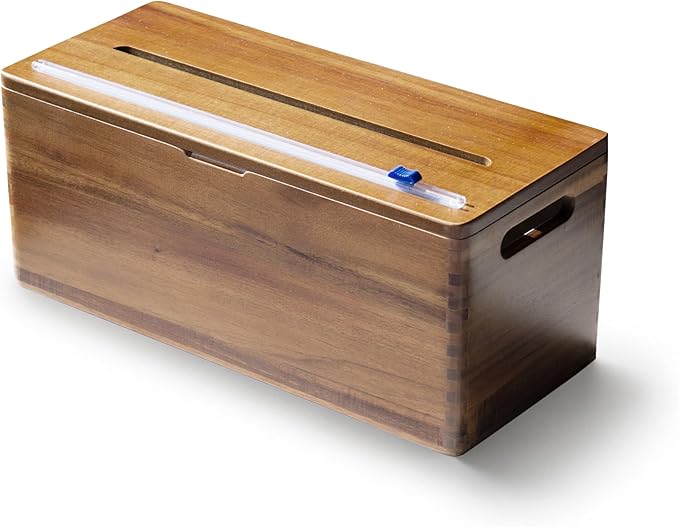 12" Acacia Wood Plastic Wrap and Foil Dispenser with Slide Cutter | Fits Costco Kirkland 3000ft Plastic Roll