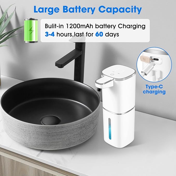 Automatic Foaming Soap Dispenser,Touchless Soap Dispenser,13.5oz/400ml Rechargeable Wall Mounted Smart Dispenser for Bathroom Kitchen,Easy for Toddlers(White)