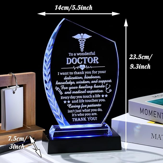 Movdyka Doctor Appreciation Gifts Crystal Plaque with Light Base Thank You Doctor Gifts for Women Men Best Doctors Day Retirement Birthday Chtistmas Thanksgiving Appreciate Plaque Decor Gift