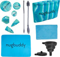 nugbuddy Glass Cleaning Kit - Reusable Silicone Accessories - Complete Kit to Clean your Piece, Just Add Cleaner - Reusable Soaker Bag, Brushes, Mat, Caps & Plugs, Funnel, & Microfiber Towel