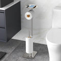 FEILERN Toilet Paper Holder Stand for Bathroom Floor Standing Toilet Roll Dispenser Storages 4 Reserve Rolls, with Top Storage Shelf for Cell Phones, Wipe, Wallet and More(Brush Nickel)