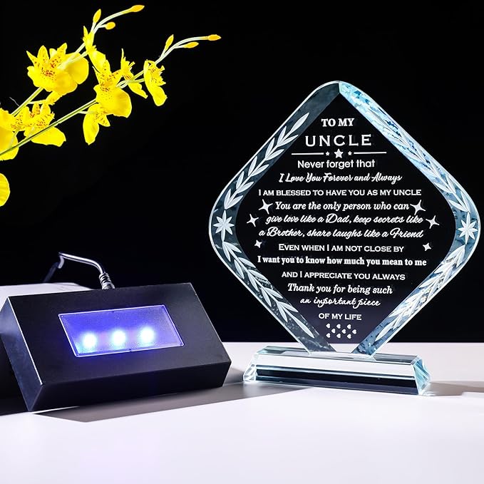 Uncle Gifts with Light Base Meaningful Crystal Gifts for Uncle from Niece Nephew on Fathers Day Christmas Thanksgiving Day Birthday Presents Idea for Uncle Best Uncle Ever Gifts