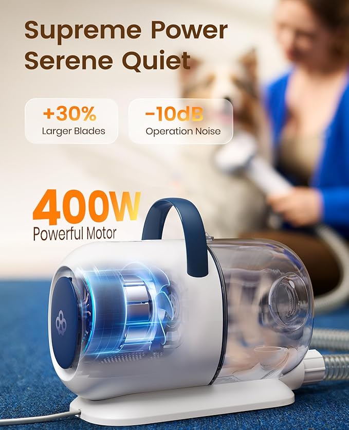 oneisall Dog Grooming Vacuum - 15000Pa Suction, Captures 99% Pet Hair to Reduce Shedding, Dog Grooming Clippers & Quiet Brush (≤59dB) with 4 Accessories, 2L Dust Canister for Home Cleaning
