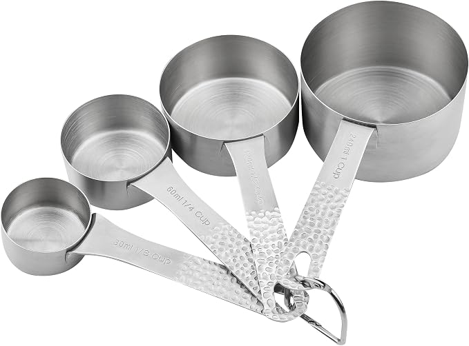 18/8 Stainless Steel Measuring Cups and Spoons Set 10 for Baking & Kitchen, Metric & US Metal 4 Measuring Cups and 5 Measuring Spoons with 1 Leveler