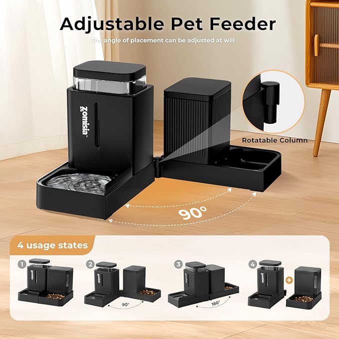 ZOMISIA Gravity Cat Feeder and Water Dispenser, 2 in 1 Cat Self Feeder with 180 Degree Rotatable, 2 Pack Automatic Feeding Large Capacity for Small Medium Dog Puppy Kitten, White, 0.8 Gallon x 2
