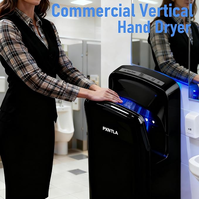 Vertical Hand Dryer - Hand Dryers for Commercial Bathrooms with HEPA Filter - Hand Dryer for Modern Home Bathrooms with High Speed Jet Air Motor (Black)
