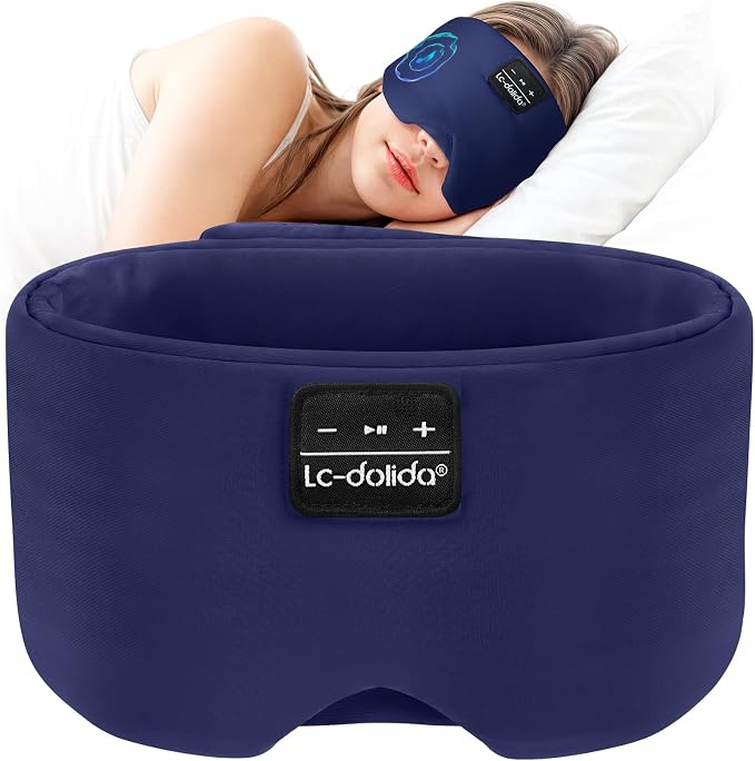 LC-dolida Bluetooth 5.4 Sleep Mask, Ice Silk Sleep Headphones for Side Sleepers, Adjustable Blackout Eye Mask with Bluetooth Headphones, Ultra-Soft Sleeping Mask for Women & Travel (Navy)