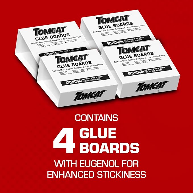 Tomcat Glue Boards with Eugenol for Enhanced Stickiness, 104 Boards | Sticky Traps for Mice, Cockroaches & Insects, Flat or Covered Use, Ready-To-Use, 26 Packages Each with 4 Glue Boards