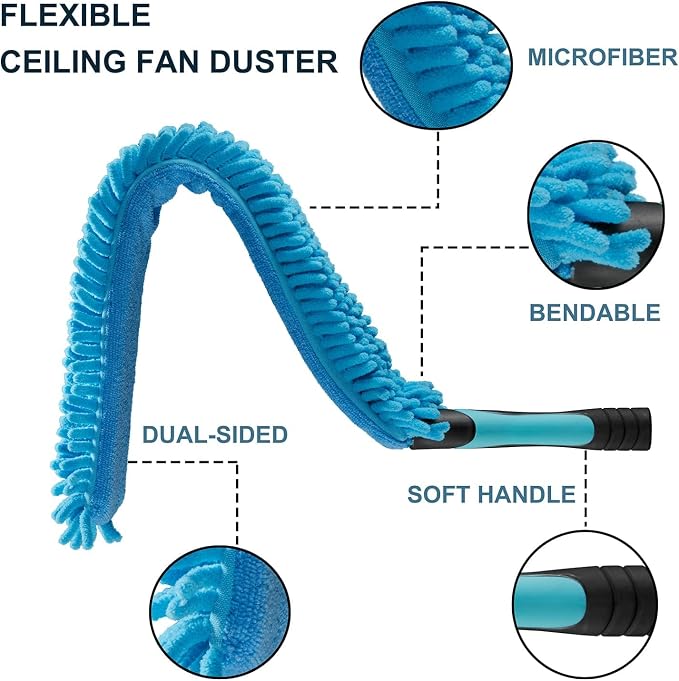 36 Foot High Ceiling Fan, Cobweb Duster with 5-30ft Extension Pole | Extendable, Reusable Feather, Window Cleaning Squeegee Kit
