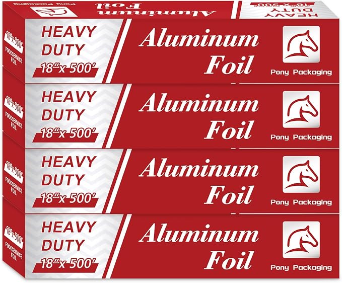 4 Count Heavy Duty Aluminum Foil Roll for Food 18 Inches 500 FT Heavy Duty Food Safe Foil Wrap Pony Package