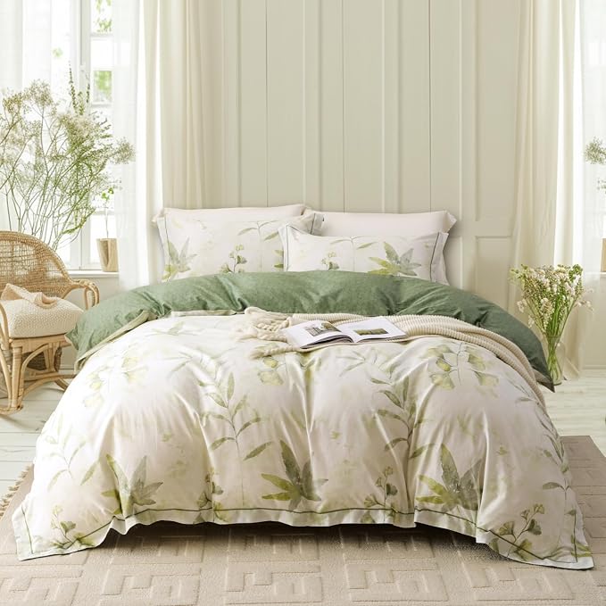 OAITE Duvet Cover Set Twin Size Floral Pattern 500 Thread Count Ultra Soft 100% Cotton Duvet Cover Sets 3-PC, Breathable Duvet Cover with Zipper Closure & Corner Ties