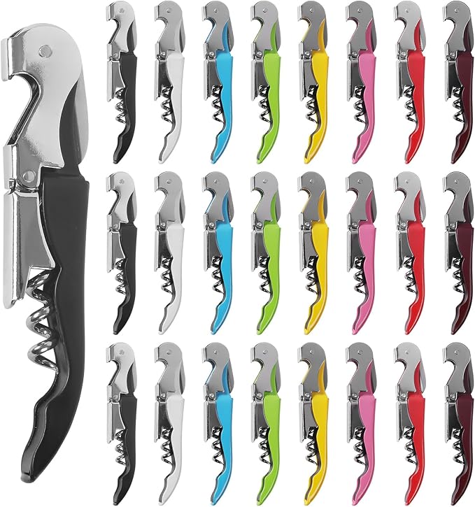 24 Pack Colorful Corkscrew Wine Openers Upgraded Heavy Duty Stainless Steel Wine Opener Bulk Double Hinged Wine Key for Serves Waiters Bartenders Party Wine Opener Favor (Colorful)